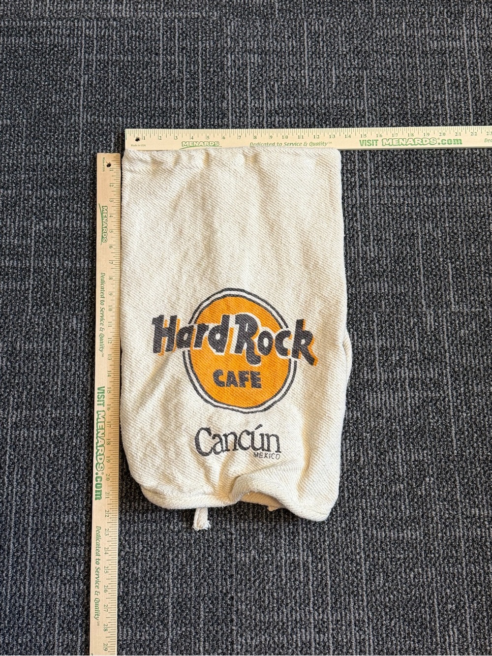 Hard Rock Cafe Cancun Drawstring Mini Backpack Burlap Beige 11x7